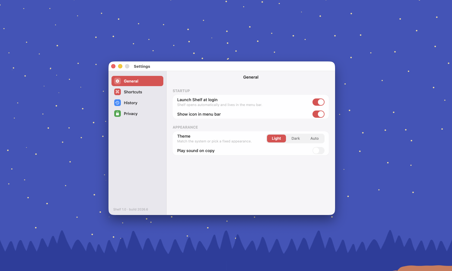 Settings window